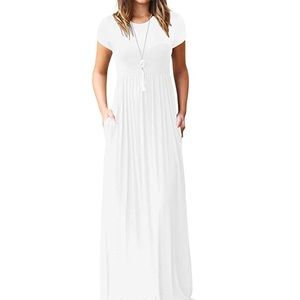Women’s Short Sleeve White Maxi Dress with Pockets